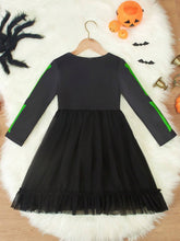 1pc Girls Casual Funny Glowing Black Long Sleeve Mesh Skirt With Luminous Skeleton, Suitable For Halloween, Autumn